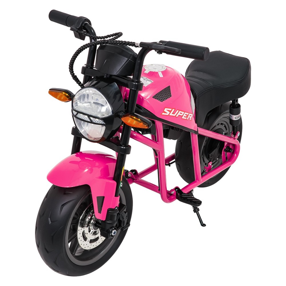 JOKO Elektrická motorka SUPERMOTO 300W 24V, kožené sedadlo, penové kolesá, nosnosť 50kg, ružová