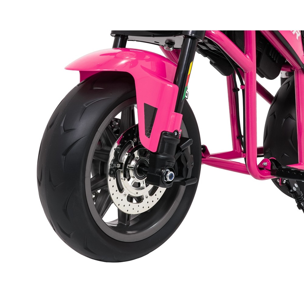 JOKO Elektrická motorka SUPERMOTO 300W 24V, kožené sedadlo, penové kolesá, nosnosť 50kg, ružová