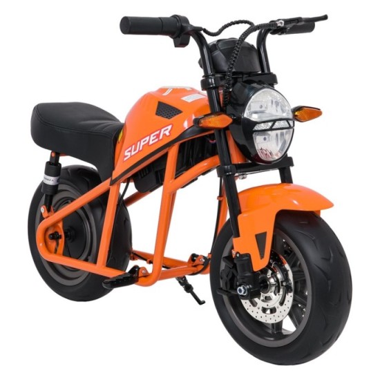 JOKO Elektrická motorka SUPERMOTO 300W 24V, kožené sedadlo, penové kolesá, nosnosť 50kg, oranžová