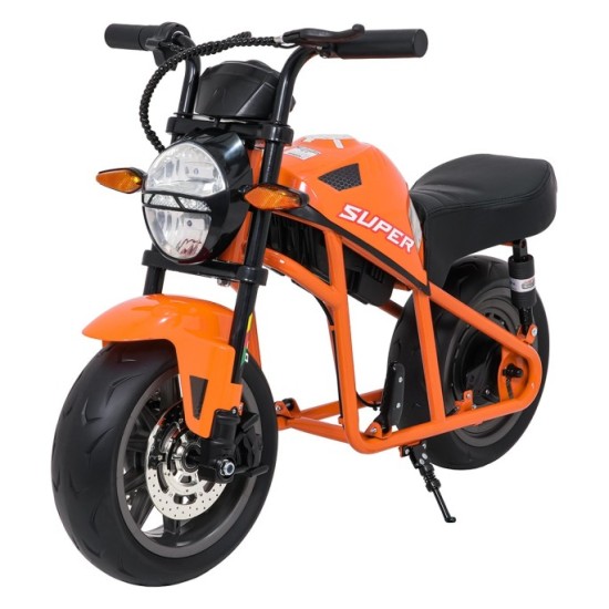 JOKO Elektrická motorka SUPERMOTO 300W 24V, kožené sedadlo, penové kolesá, nosnosť 50kg, oranžová