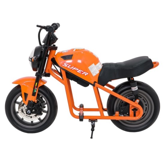 JOKO Elektrická motorka SUPERMOTO 300W 24V, kožené sedadlo, penové kolesá, nosnosť 50kg, oranžová