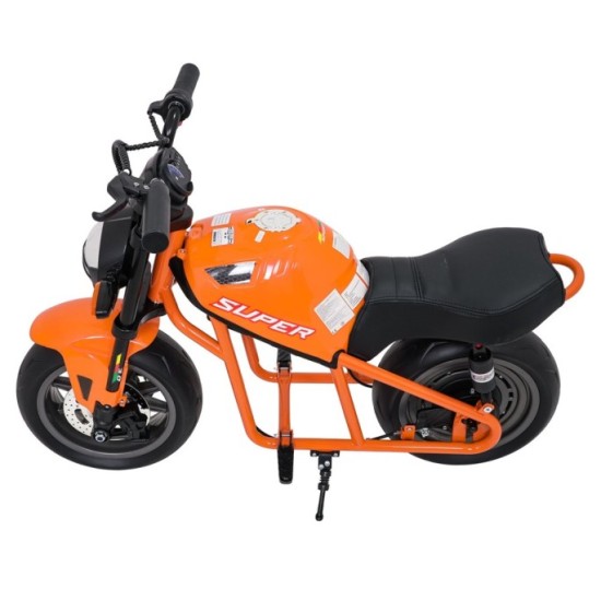 JOKO Elektrická motorka SUPERMOTO 300W 24V, kožené sedadlo, penové kolesá, nosnosť 50kg, oranžová