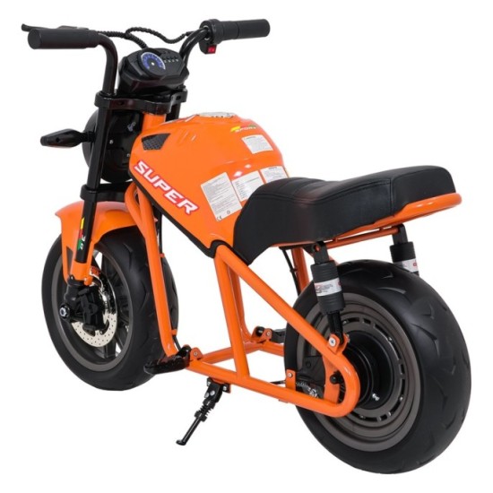 JOKO Elektrická motorka SUPERMOTO 300W 24V, kožené sedadlo, penové kolesá, nosnosť 50kg, oranžová