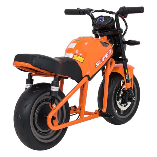 JOKO Elektrická motorka SUPERMOTO 300W 24V, kožené sedadlo, penové kolesá, nosnosť 50kg, oranžová