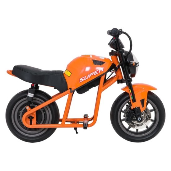 JOKO Elektrická motorka SUPERMOTO 300W 24V, kožené sedadlo, penové kolesá, nosnosť 50kg, oranžová