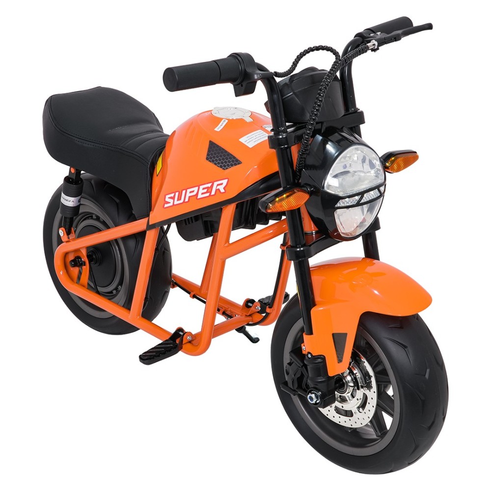 JOKO Elektrická motorka SUPERMOTO 300W 24V, kožené sedadlo, penové kolesá, nosnosť 50kg, oranžová
