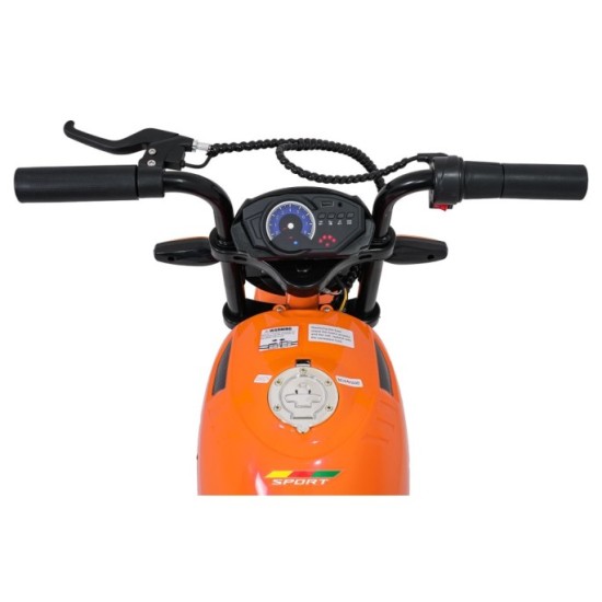 JOKO Elektrická motorka SUPERMOTO 300W 24V, kožené sedadlo, penové kolesá, nosnosť 50kg, oranžová