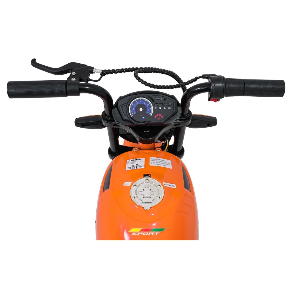 JOKO Elektrická motorka SUPERMOTO 300W 24V, kožené sedadlo, penové kolesá, nosnosť 50kg, oranžová