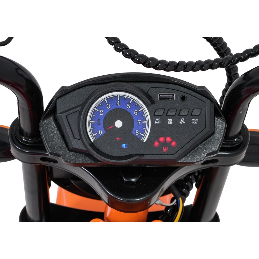 JOKO Elektrická motorka SUPERMOTO 300W 24V, kožené sedadlo, penové kolesá, nosnosť 50kg, oranžová