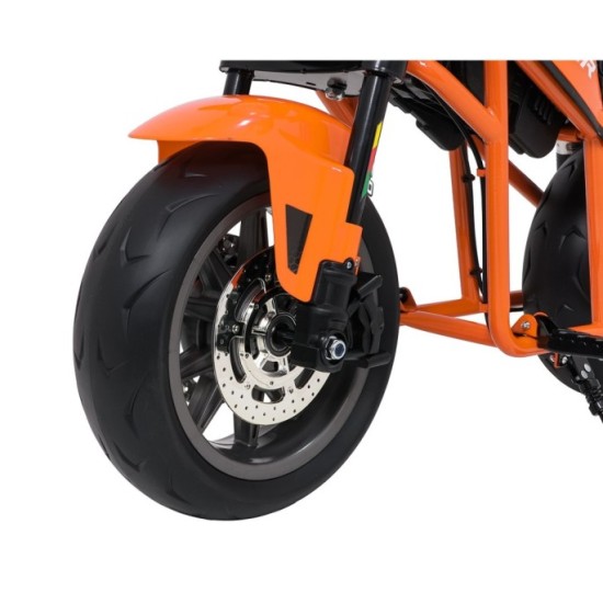 JOKO Elektrická motorka SUPERMOTO 300W 24V, kožené sedadlo, penové kolesá, nosnosť 50kg, oranžová