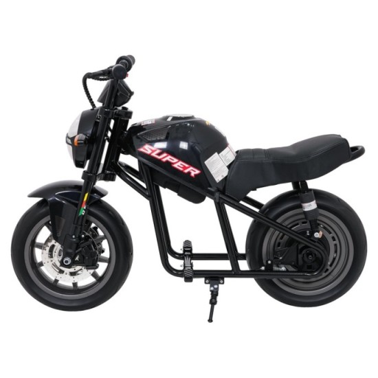 JOKO Elektrická motorka SUPERMOTO 300W 24V, kožené sedadlo, penové kolesá, nosnosť 50kg, čierna