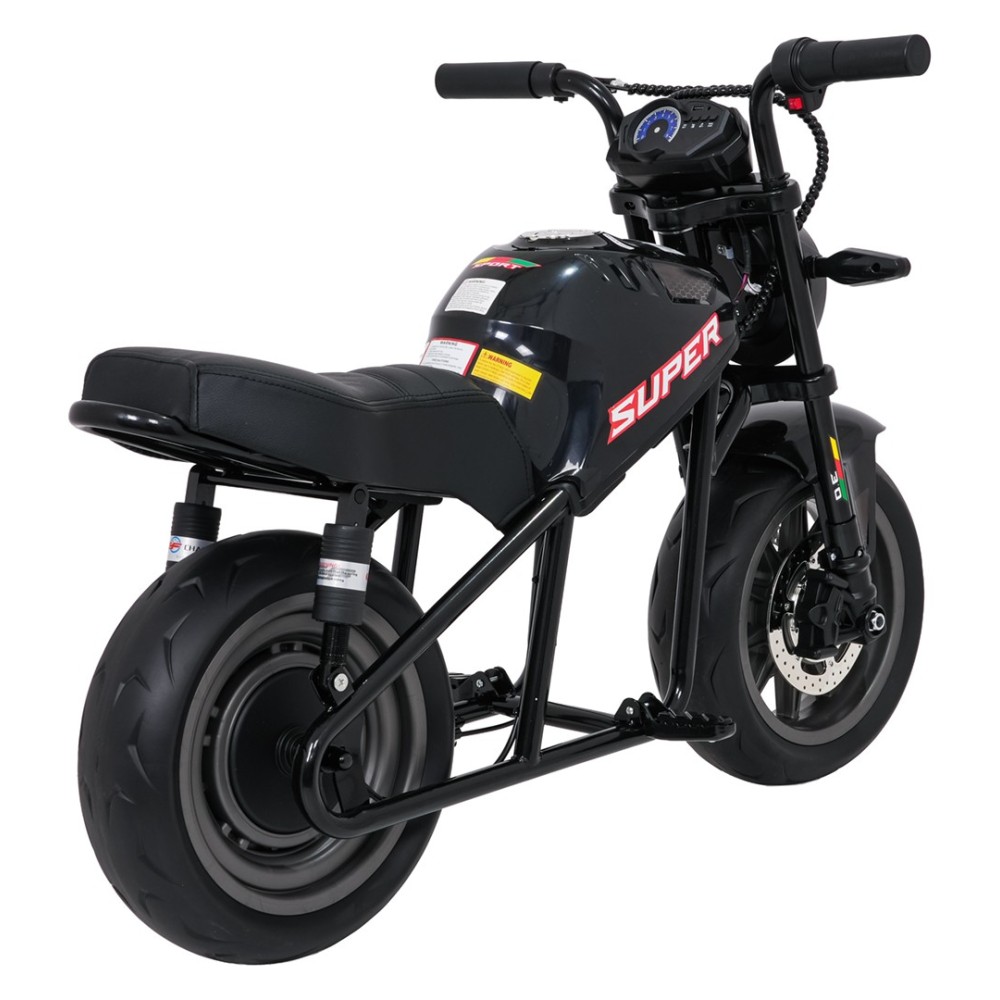 JOKO Elektrická motorka SUPERMOTO 300W 24V, kožené sedadlo, penové kolesá, nosnosť 50kg, čierna