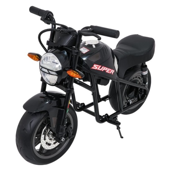 JOKO Elektrická motorka SUPERMOTO 300W 24V, kožené sedadlo, penové kolesá, nosnosť 50kg, čierna