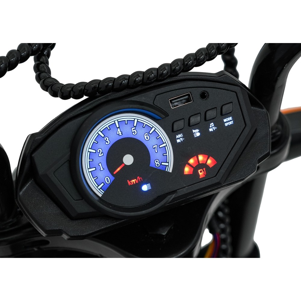 JOKO Elektrická motorka SUPERMOTO 300W 24V, kožené sedadlo, penové kolesá, nosnosť 50kg, čierna
