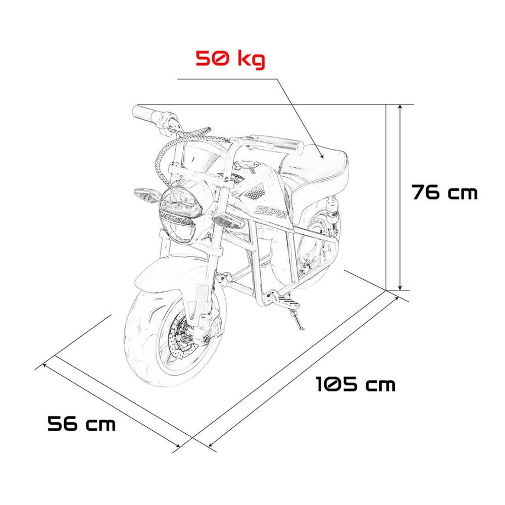 JOKO Elektrická motorka SUPERMOTO 300W 24V, kožené sedadlo, penové kolesá, nosnosť 50kg, čierna