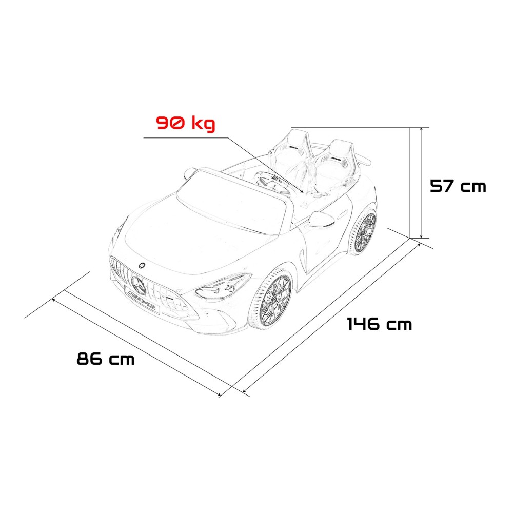 JOKO Mercedes Benz GT63 AMG 4x200W, Dvojmiestne Kožené sedadlo, nosnosť 90kg, penové kolesá, biele