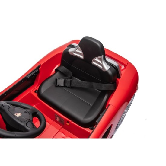 JOKO Elektrické autíčko Porsche 911 Carrera, penové kolesá, kožené sedadlo, červené