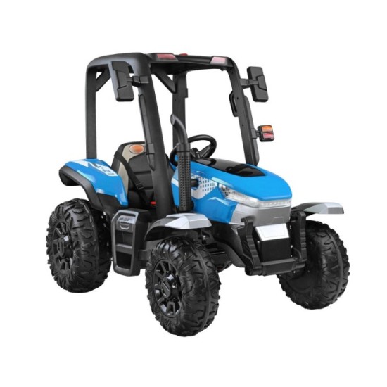 JOKO Veľký Elektrický traktor 4x4 s vyklápacou vlečkou, kožené sedadlo, penové kolesá, modrý