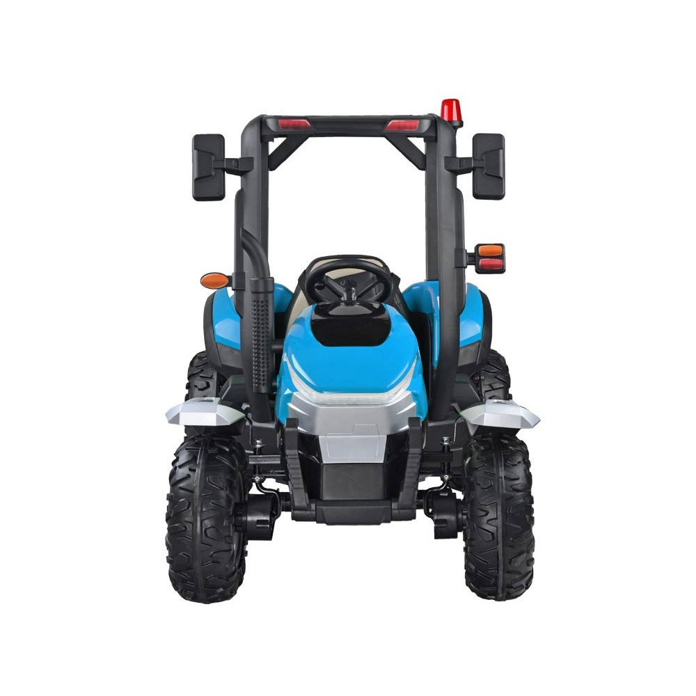 JOKO Veľký Elektrický traktor 4x4 s vyklápacou vlečkou, kožené sedadlo, penové kolesá, modrý