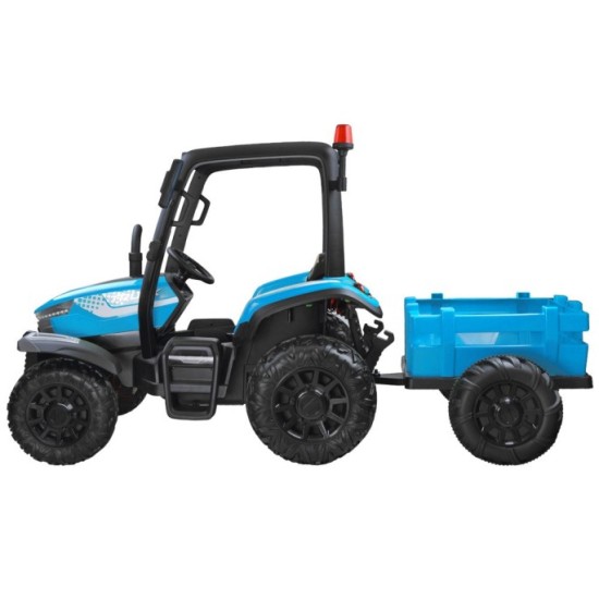 JOKO Veľký Elektrický traktor 4x4 s vyklápacou vlečkou, kožené sedadlo, penové kolesá, modrý