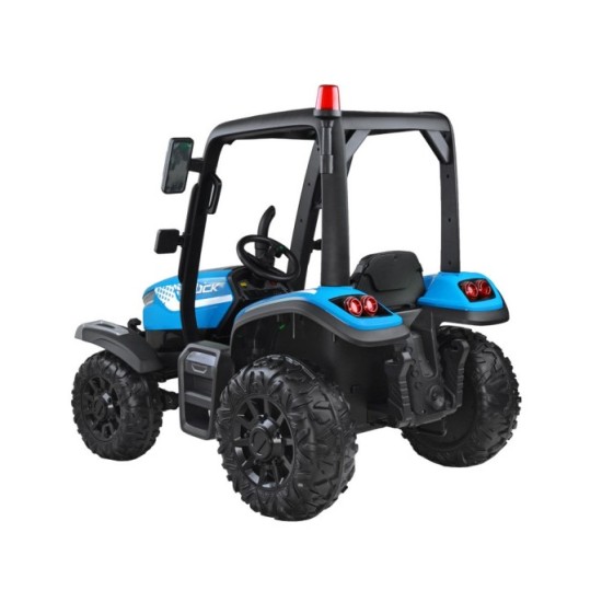 JOKO Veľký Elektrický traktor 4x4 s vyklápacou vlečkou, kožené sedadlo, penové kolesá, modrý