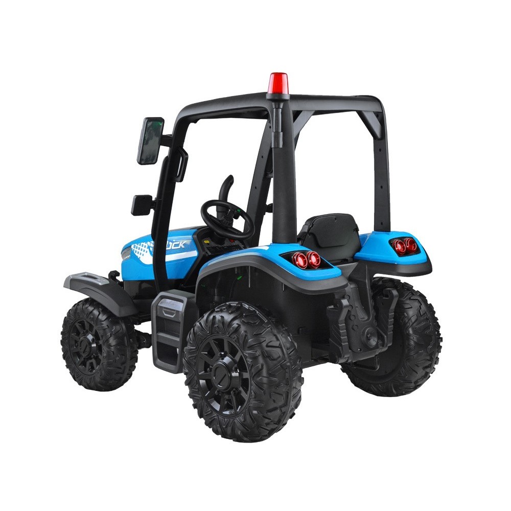 JOKO Veľký Elektrický traktor 4x4 s vyklápacou vlečkou, kožené sedadlo, penové kolesá, modrý