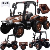 JOKO Veľký Elektrický traktor 4x4 s vyklápacou vlečkou, kožené sedadlo, penové kolesá, hnedý