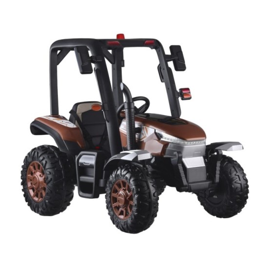 JOKO Veľký Elektrický traktor 4x4 s vyklápacou vlečkou, kožené sedadlo, penové kolesá, hnedý