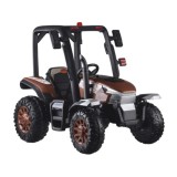 JOKO Veľký Elektrický traktor 4x4 s vyklápacou vlečkou, kožené sedadlo, penové kolesá, hnedý