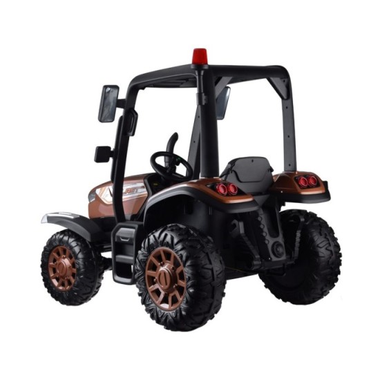 JOKO Veľký Elektrický traktor 4x4 s vyklápacou vlečkou, kožené sedadlo, penové kolesá, hnedý