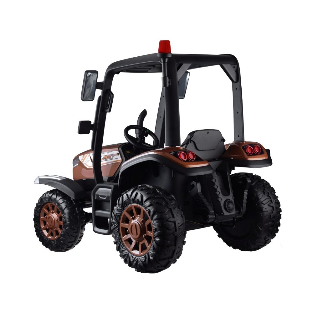 JOKO Veľký Elektrický traktor 4x4 s vyklápacou vlečkou, kožené sedadlo, penové kolesá, hnedý
