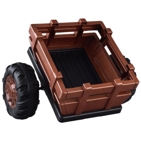 JOKO Veľký Elektrický traktor 4x4 s vyklápacou vlečkou, kožené sedadlo, penové kolesá, hnedý
