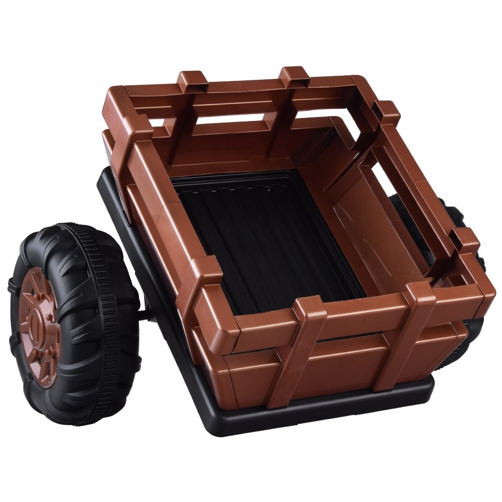 JOKO Veľký Elektrický traktor 4x4 s vyklápacou vlečkou, kožené sedadlo, penové kolesá, hnedý