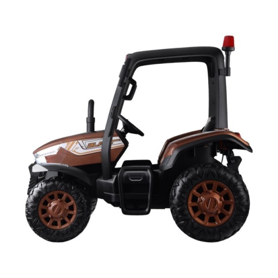 JOKO Veľký Elektrický traktor 4x4 s vyklápacou vlečkou, kožené sedadlo, penové kolesá, hnedý