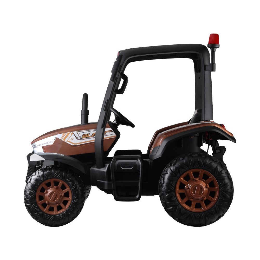 JOKO Veľký Elektrický traktor 4x4 s vyklápacou vlečkou, kožené sedadlo, penové kolesá, hnedý