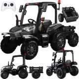 JOKO Veľký Elektrický traktor 4x4 s vlečkou, kožené sedadlo, penové kolesá, čierny