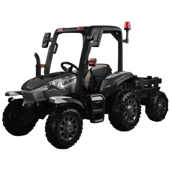 JOKO Veľký Elektrický traktor 4x4 s vlečkou, kožené sedadlo, penové kolesá, čierny