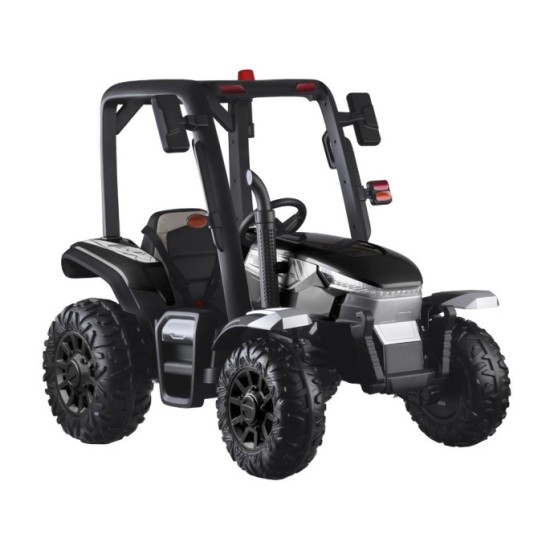 JOKO Veľký Elektrický traktor 4x4 s vlečkou, kožené sedadlo, penové kolesá, čierny