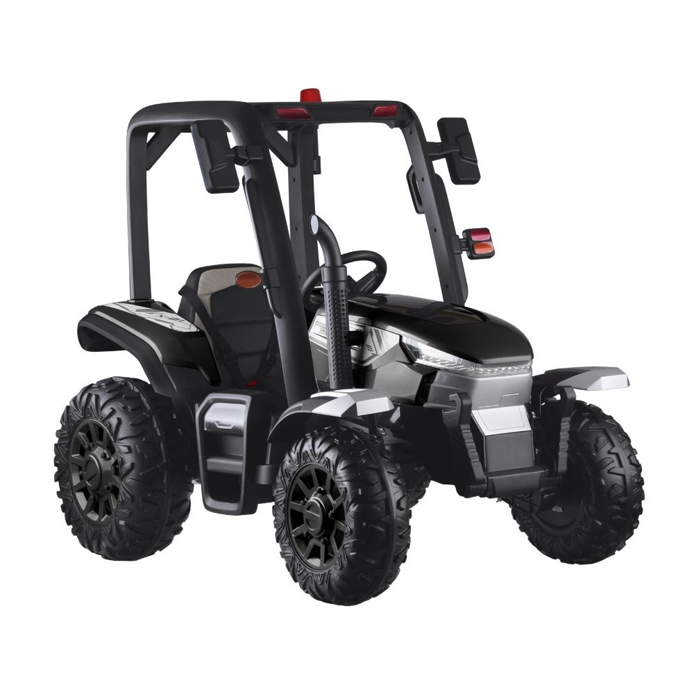 JOKO Veľký Elektrický traktor 4x4 s vlečkou, kožené sedadlo, penové kolesá, čierny