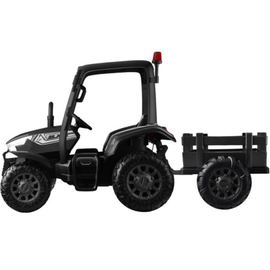JOKO Veľký Elektrický traktor 4x4 s vlečkou, kožené sedadlo, penové kolesá, čierny