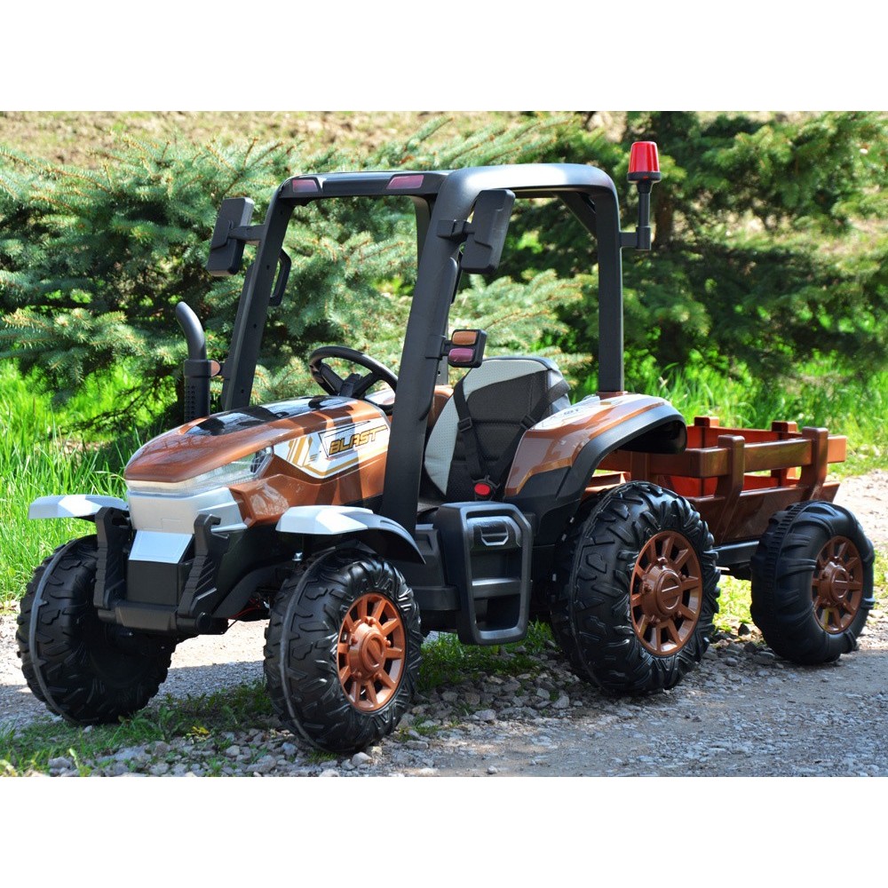 JOKO Veľký Elektrický traktor 4x4 s vlečkou, kožené sedadlo, penové kolesá, čierny