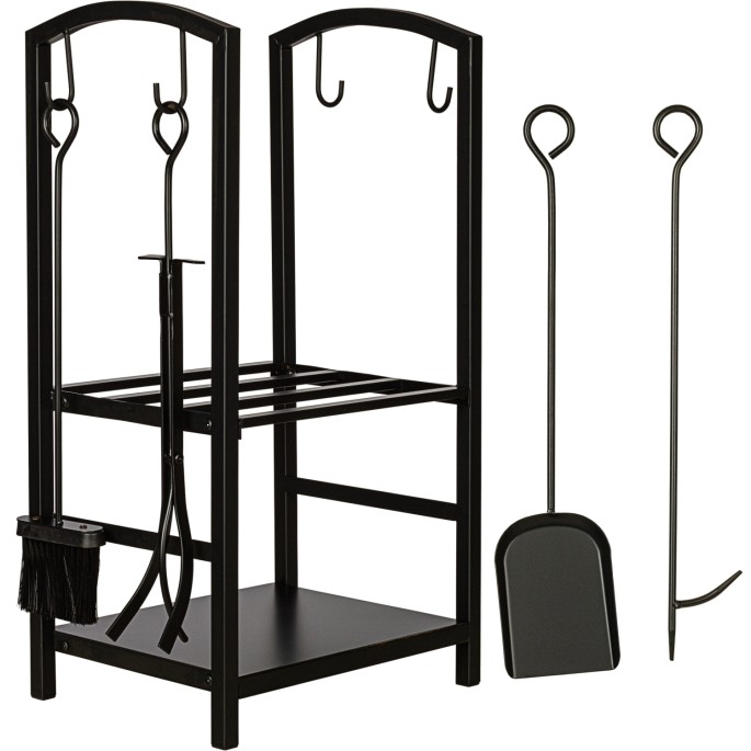 STILISTA Kovový Stojan na palivové drevo ku krbu s kŕbovým náradím, nosnosť 100kg