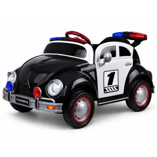 JOKO Elektrické autíčko Retro Beetle, penové kolesá, kožené sedadlo, čierne