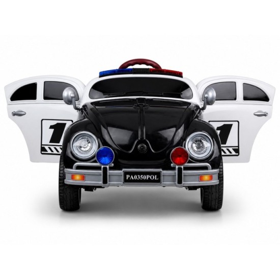 JOKO Elektrické autíčko Retro Beetle, penové kolesá, kožené sedadlo, čierne