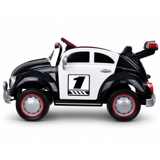 JOKO Elektrické autíčko Retro Beetle, penové kolesá, kožené sedadlo, čierne