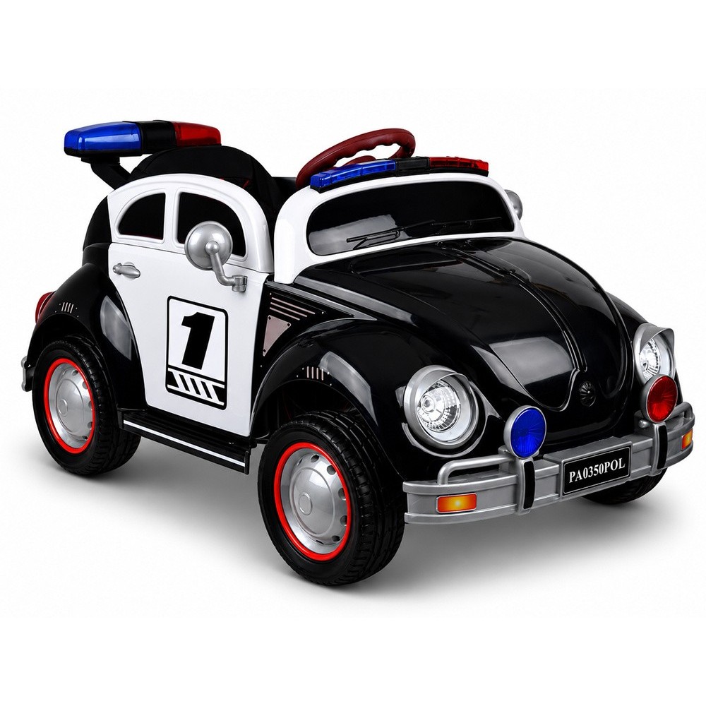 JOKO Elektrické autíčko Retro Beetle, penové kolesá, kožené sedadlo, čierne