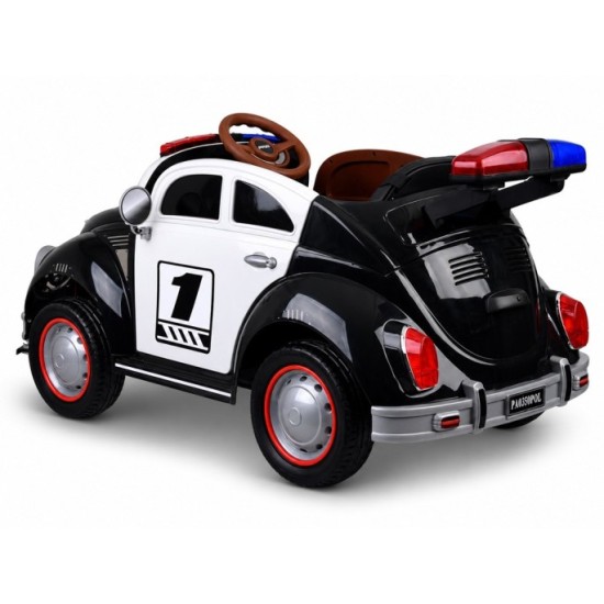JOKO Elektrické autíčko Retro Beetle, penové kolesá, kožené sedadlo, čierne