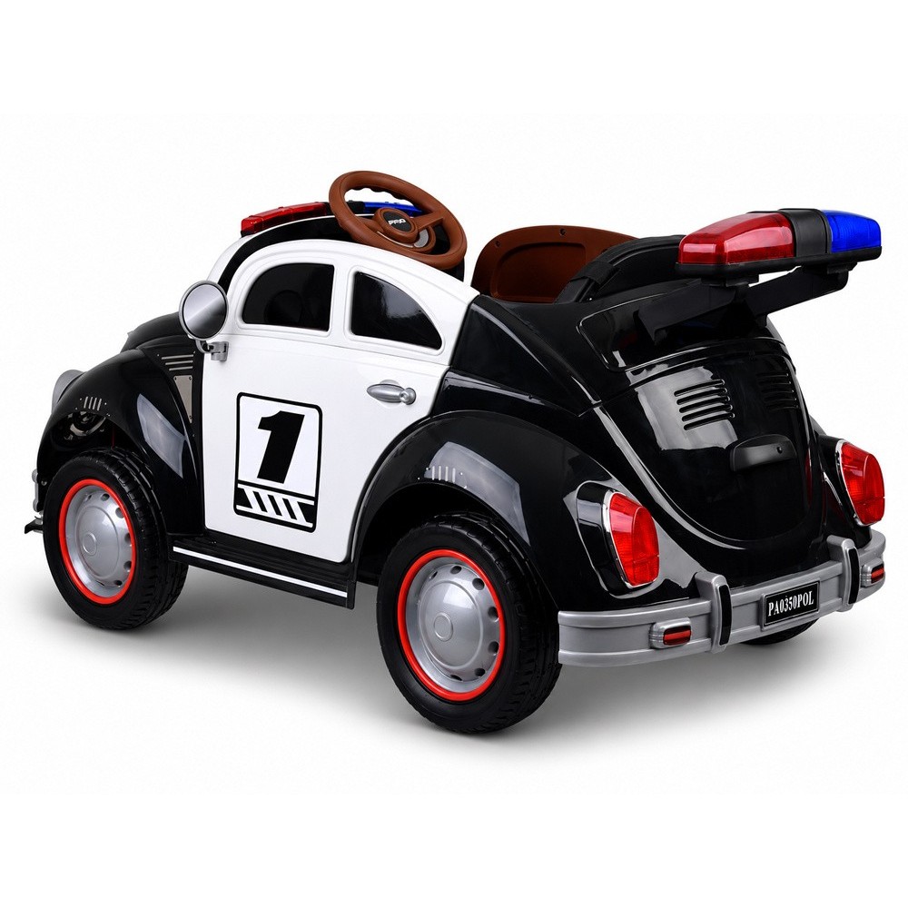 JOKO Elektrické autíčko Retro Beetle, penové kolesá, kožené sedadlo, čierne