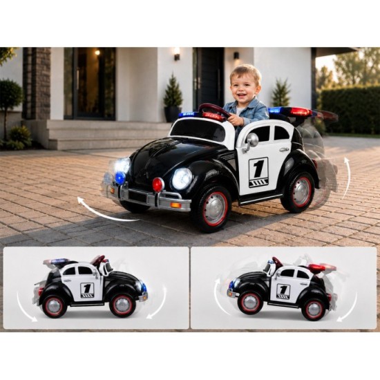 JOKO Elektrické autíčko Retro Beetle, penové kolesá, kožené sedadlo, čierne