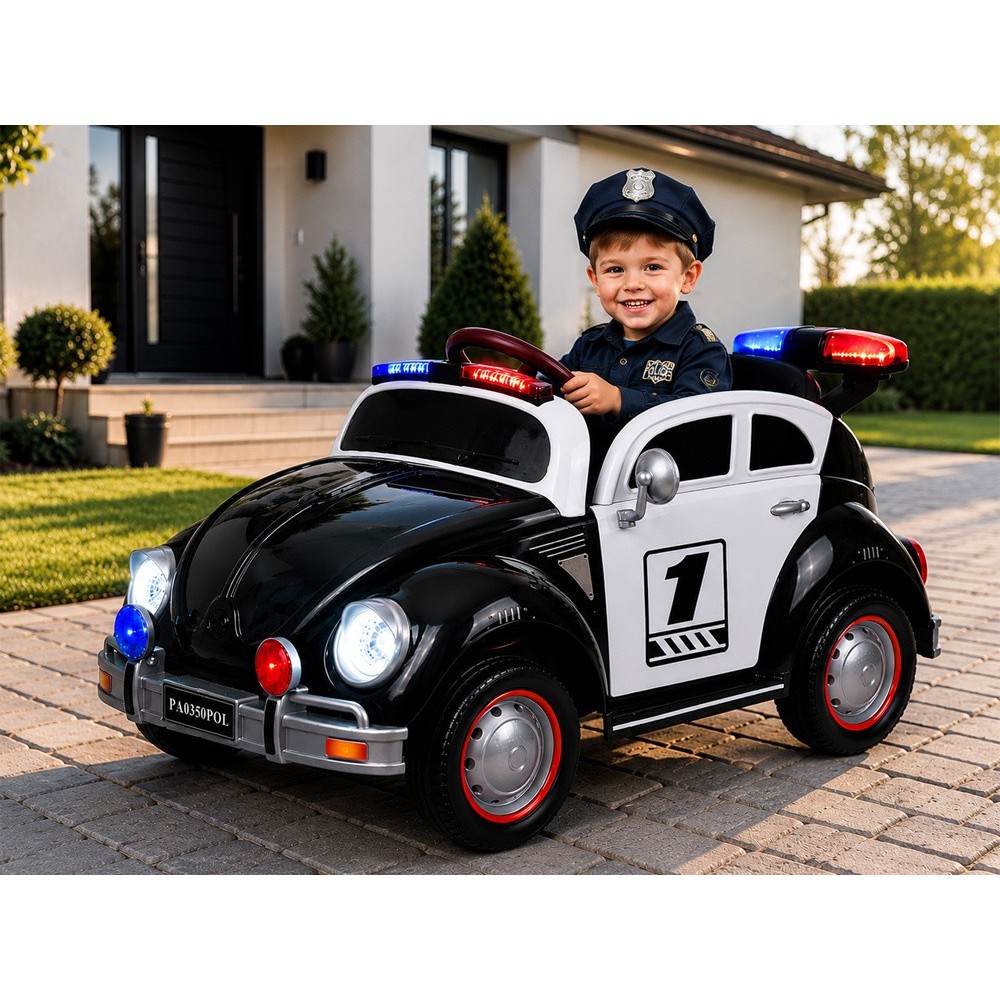 JOKO Elektrické autíčko Retro Beetle, penové kolesá, kožené sedadlo, čierne